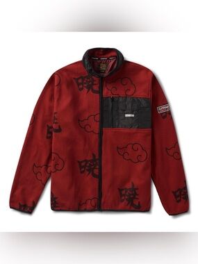 Naruto x Primitive Skate Red Fleece Jacket with Black Cloud Motif